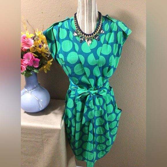 CLOSET BLU  Green POLKA dot dress with pockets in the sides - Picture 3 of 13